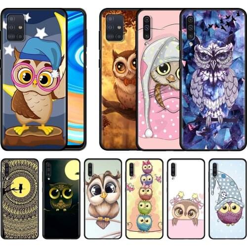 Lovely Animal Owl Case For Samsung Galaxy A51 A71 A21s A31 A12 A41 A52 4G A11 A72 5G A02s Black Soft Phone Cover Shell