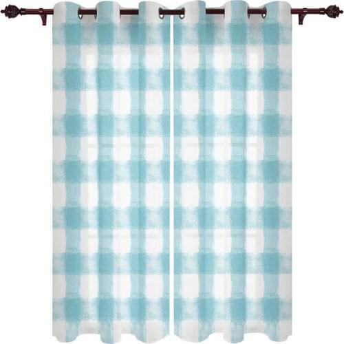 Baby Bedroom Curtains Rustic Cyan Watercolor Grid Living Room Hanging Curtains Balcony Kitchen Study Modern Window Treatments