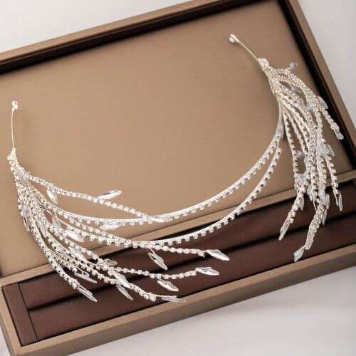 White Leaves Branch Bride Tiaras and Crowns Rhinestone Crystal Diadem Princess Wedding Headdress Bridal Hair Jewelry Ornament