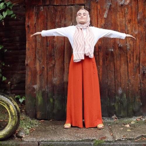 Full length wide leg pleated Muslim pants female muslim bottow un panta dubai islamic was thin islamic pants F1824