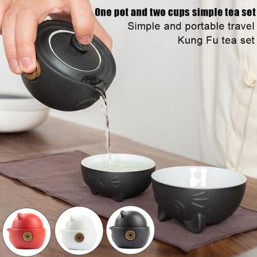 Cat Series Travel Portable Ceramic Tea Set With Tea Pot Tea Cups Travel Bag For Office Home Travel He