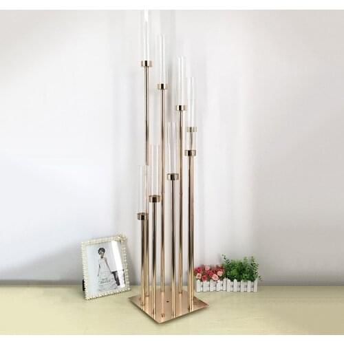 136cm Tall Gold Wedding Crystal Pillar Flower Stand candle holders Wedding Centerpieces Aisle Road Leads 8-heads candelabras
