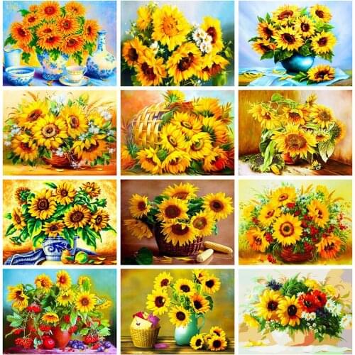 HUACAN 5d Diamond Painting Flower Diamond Embroidery Sale Sunflower Pictures Of Rhinestones Mosaic Handmade Gift