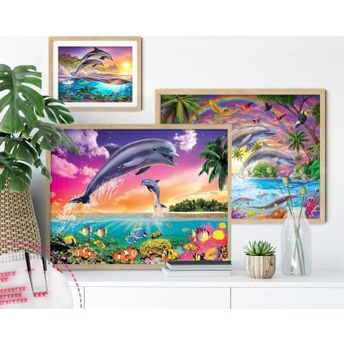 HUACAN 5d Diamond Painting New Arrivals Animal Diamond Embroidery Dolphin Pictures Of Rhinestones Mosaic Decor For Home