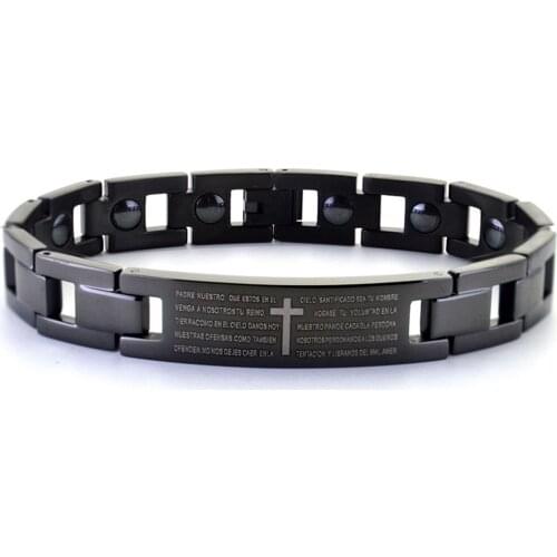 Magnetic Stainless Steel Bracelet High Power Bracelets with Cross Pattern for Couples Lovers Retro Vintage Classic