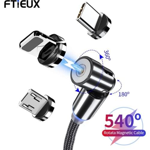 Magnetic USB Cable 540 Rotate Fast Charging for iPhone 12 11 Micro USB Cable Type C Charge Wire Cord For Samsung Huawei Xiaomi
