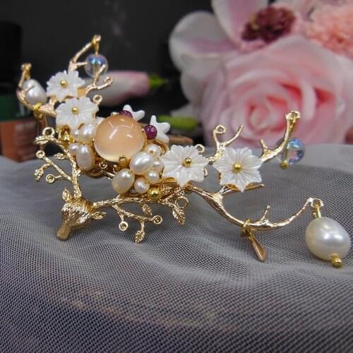Copper Deer Freshwater Pearl Hair Pin Shell Flower Bridal Hair Pin Jewelry Wedding Hair Pins Accessories For Women WIGO1423