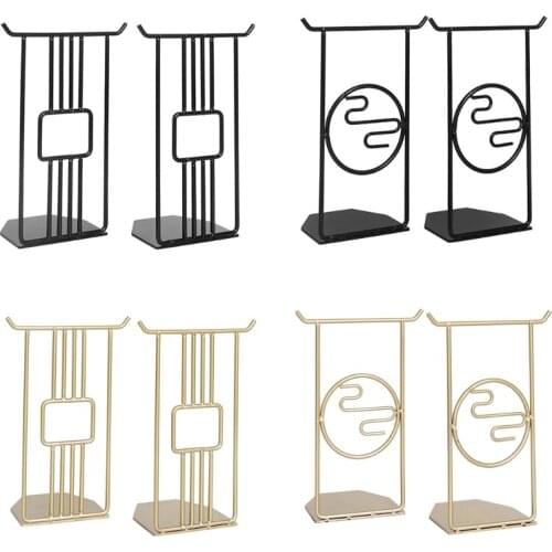 1 Pair Metal Iron Bookend Book Stand Support Desktop Magazine Organizer Storage Shelf Rack Holder