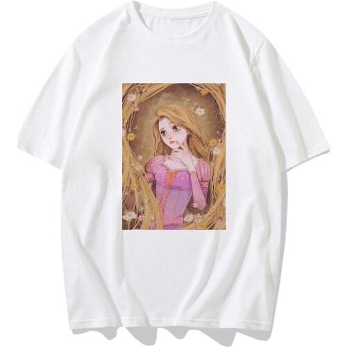 Cute Cartoon Sweet Girls Disney Princess Rapunzel Streetwear Harajuku Fun Kawaii Casual Tops Ulzzang New Summer Women T-shirt
