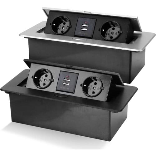 Desktop Socket Table Outlet Aluminum Alloy Cover Black Silver 2 3 EU Socket With USB Charging For Meeting Room