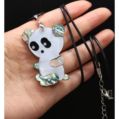 Natural Shell Necklace With Panda-Shaped Pendant Leather Cord 2MM Charms For Elegant Women Love Romantic Gift