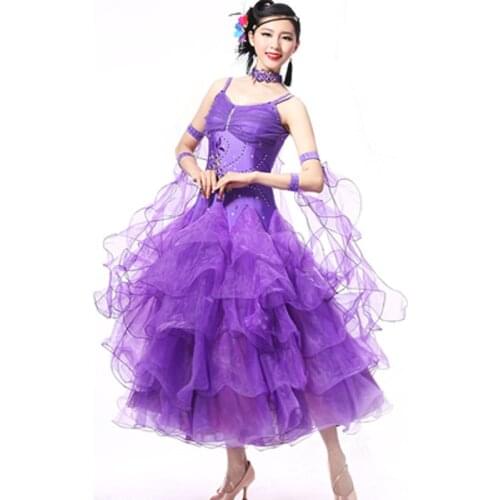 New Design of Adult Camisole Style Professional Standard Ballroom Dancing Dress with Diamond Adorned on Front A0074