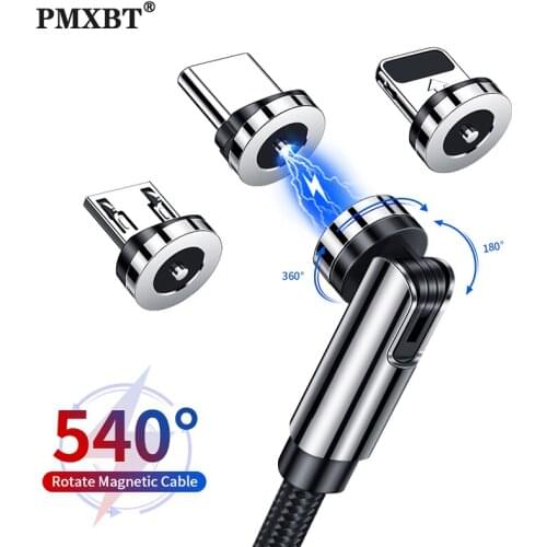 New 540 Rotate Magnetic USB Cable For iPhone 11Pro Samsung S9 Xiaomi Fast Charging Magnet Charger Cable Mobile Phone Charge Cord