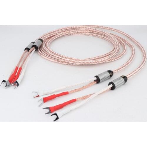 One Pair 8TC single crystal copper audio speaker cable HiFi amplifier speaker cable,,Spade Plug ,Audio Splitter