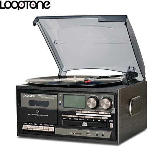 LoopTone 3 Speed Vinyl Record Player Vintage Turntable Bluetooth-compatible CD&Cassette Player Speaker AM/FM Radio USB Recorder