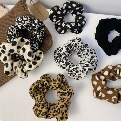 Korean Leaopard Dot Scrunchies Elastic Hair Bands Tie for Woman Girl Hair Accessories Handmade Head Bands Horsetail Wholesale