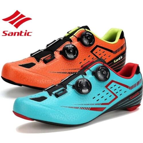 Santic Road Cycling Shoes Men Carbon Fiber Light Sole Road Self-Locking Bicycle Shoe Athletic Ultralight Road Bike Shoes