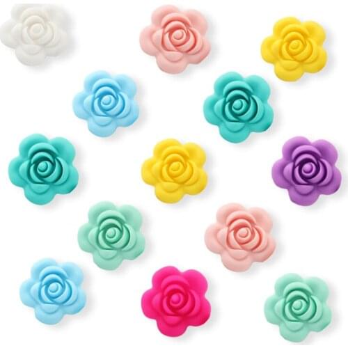 30/60/100 pcs Rose Silicone Beads Teething Necklace Nursing Toy Accessories Newborn Teething Silicone Teethers
