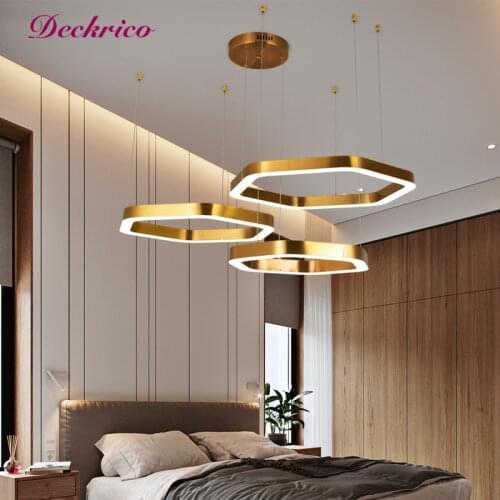 Modern Chandelier Led Metal Pendant Lamp Hexagonal Ceiling Lamp Is Suitable For Living Room Kitchen And Bedroom Fixtures Ring