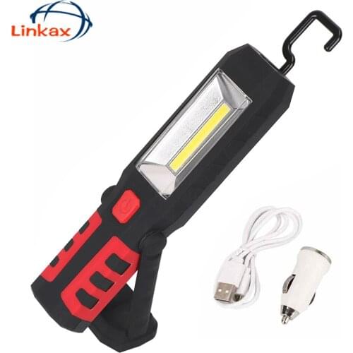 COB LED Flashlight Magnet UBS Rechargeable Working Light 3 Modes Lamp Hanging Hook Outdoors Portable Camping Lighting