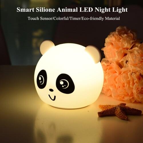 USB Bear Panda LED Night Light Touch Sensor Colorful Timer USB Rechargeable Silicone Lamp for Children Kids Baby Gift