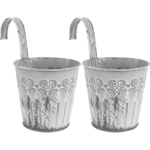 2pcs Iron Flower Bucket with Hooks Vintage Decorative Plants Succluents Bucket Creative Potted Flower Holder for Home