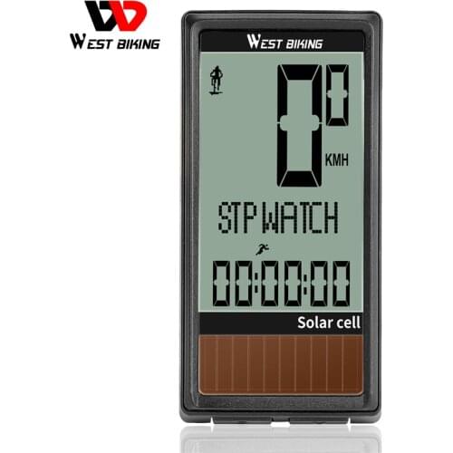 WEST BIKING Bike Computer Wireless Solar Energy Cycling Odometer Speedometer Waterproof 5 Languages Backlight Bicycle Stopwatch