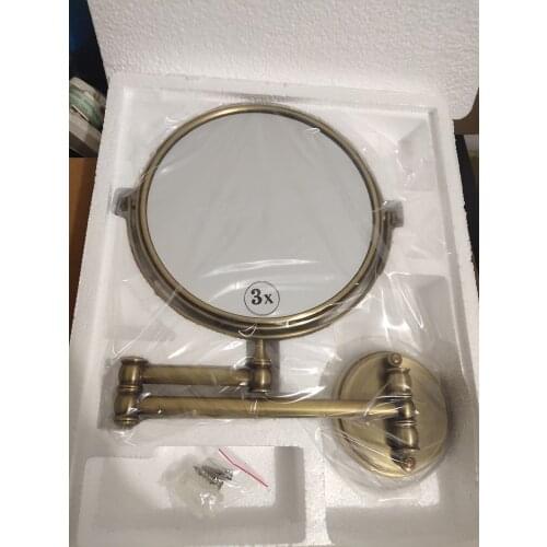 3X Bathroom Vintage Makeup Mirror Brass, 8 Inch Bath Mirror Antique Bronze Wall Mounted Magnifier Bathroom Mirrors Bathroom
