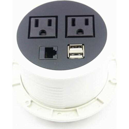 Embedded in Furniture Charger Recessed USB Counter Socket Outlets With 2 US Plug Outlets & 2 USB Ports Safe Grommet Socket