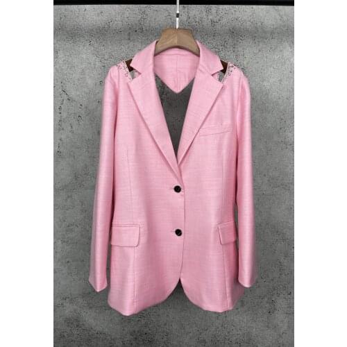 High-quality 2021 new women fashion long-sleeved lapel solid color hollow beaded suit jacket 0316