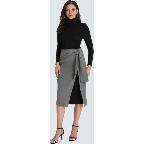 Fashion Elegant Female Long Sleeve Black Blouse Skirt Outfit Two Piece Set Women Clothing Office Suit