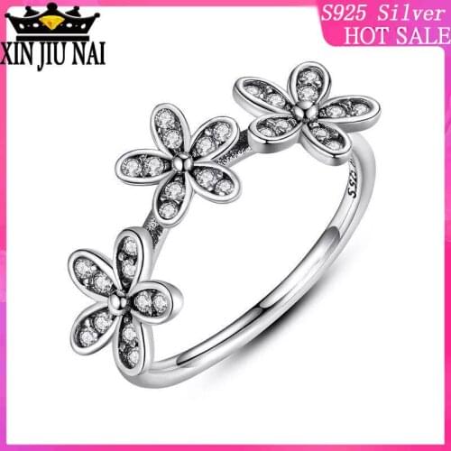925 Sterling Silver Jewelry Finger Thai silver Rings with AAA Crystal Flowers Three Silver Ring for Party Jewelry Christmas Gift