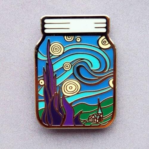 The Starry Night Bottle Jar Enamel Brooch Pin Backpack Hat Bag Collar Lapel Pins Badges Women Mens Fashion Jewelry Accessories