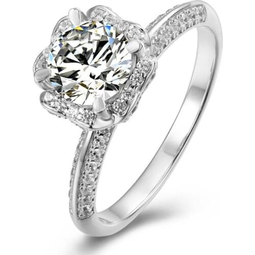 100% 925 Sterling Silver Created Real 1 Carat D Color Moissanite Flower Wedding Rings For Women Elegant Party Fine Jewelry Gift