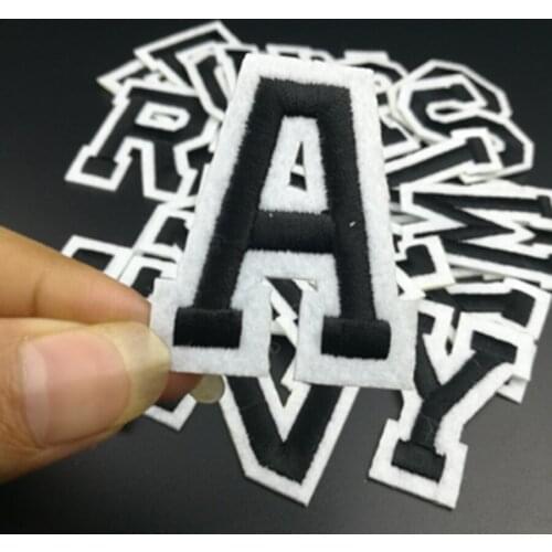 26 English Letters can choose) Alphabet Embroidered Patches for Clothing DIY Stripes Applique Clothes Stickers Iron on Badges