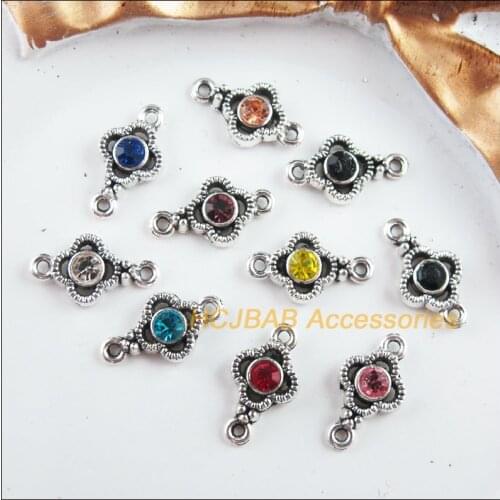 30 New Clover Charms Tibetan Silver Tone Retro Mixed Crystal Connectors 8x15mm