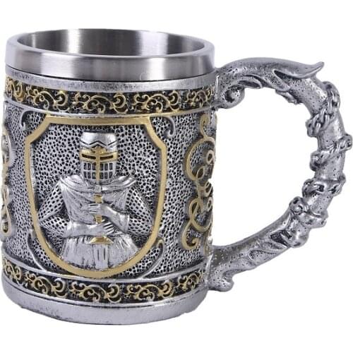 Armor warrior Stainless Steel Resin 3D Beer Mug Goblet Game Tankard Coffee Cup Wine Glass Mugs 350ml BEST GOT Gift