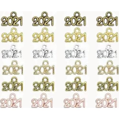 50pcs Charms Letter 2023 2022 2021 Year 13x9mm Six Colors Pendants DIY Making Findings Handmade Tibetan Jewelry