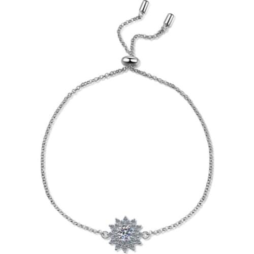 ANZIW 925 Sterling Silver Moissanite Diamond Sunflower Bracelets Adjustable for Women Nature Bracelets Jewelry Gifts