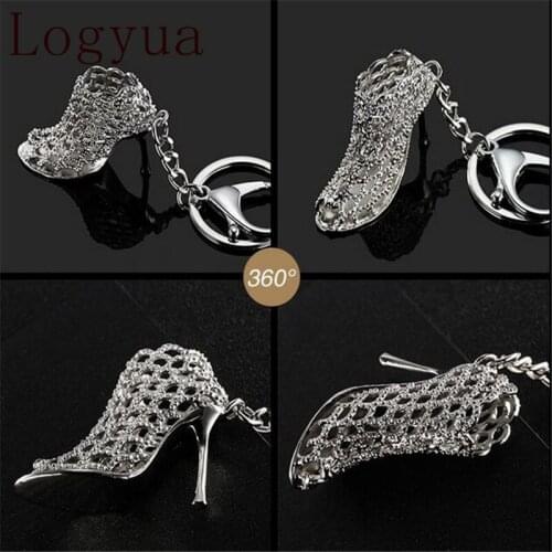 10pcs/lot Car Zinc Alloy Shoe Ring Chains Holder Crystal High Heeled Keychain Purse Pendant Bag Key Rings For Women