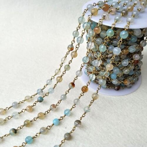 Handcrafted Gold Color Wire Wrapped Chains jewelry Finding,Natural Agat e stone Beaded Chains,DIY necklace jewelry making LZ08