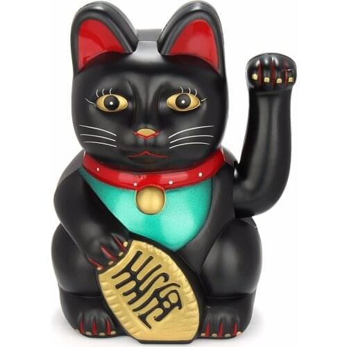Black 5inch / 12.5cm Feng Shui Beckoning Cat Wealth Fortune Lucky Waving Kitty Decor