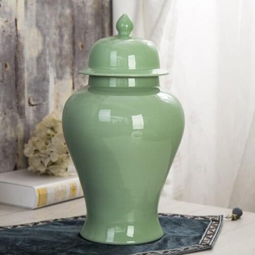 Jingdezhen Celadon Temple jar Vase New Chinese ginger jar Model Home Furnishings Decorations hotel green porcelain ceramic jar