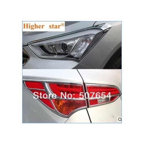 Higher star ABS chrome 2pcs headlamp decoration trim+taillight decoration trim cover for Hyundai IX45/SANTAFE 2013-2015