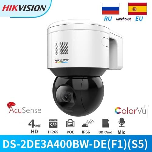 Hikvision IP Camera ColorVu 4MP DS-2DE3A400BW-DE(F1)(S5) PoE Built-in Mic&Speaker Speed Dome Face Capture 24/7 Colorful AcuSense