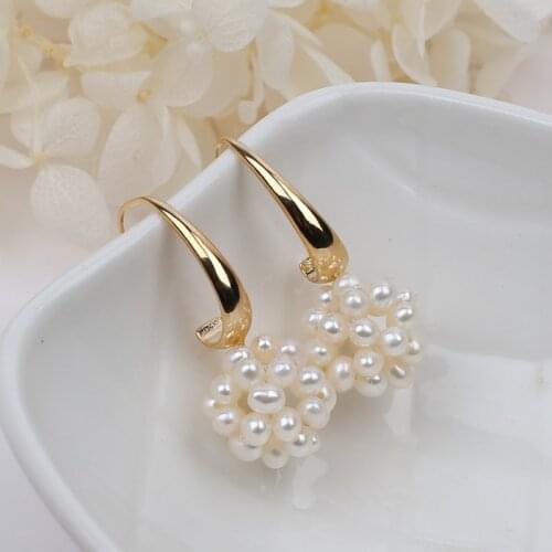 Refined work handcraft women jewelry gift AAA tiny real natural white fresh water pearl ball gold filled earring hoop