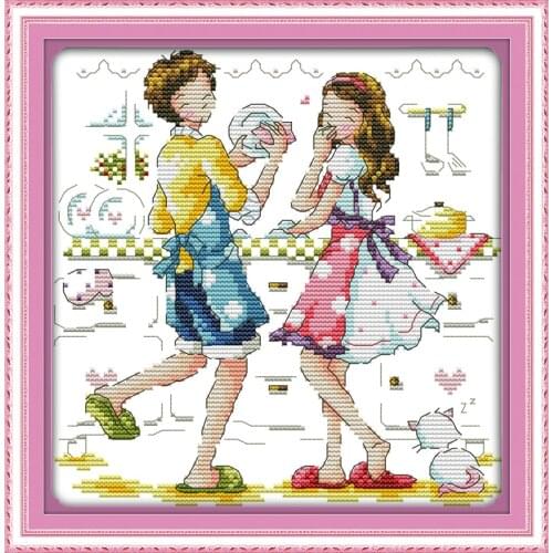 Everlasting Love Kitchen Lover Chinese Cross Stitch Kits Ecological Cotton Stamped 14 11CT DIY Gift Wedding Decoration For Home