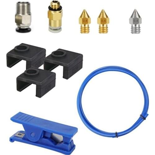 10Pcs 3D Printer Kit PC4-M6 Pneumatisc Connectors PTFE Tube 3.3ft Cutter MK8 Nozzle Sleeve for Creality Ender3/3V2/Pro