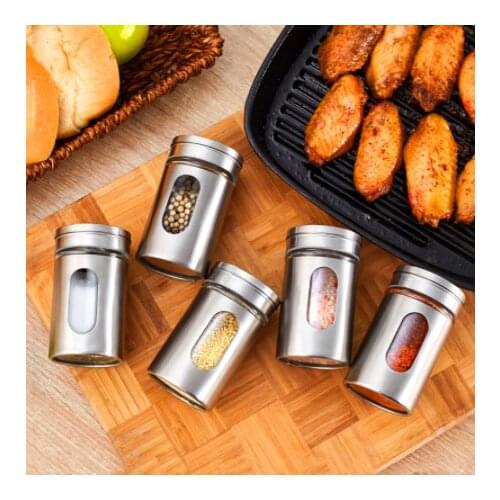 Stainless Steel Seasoning Spice Storage Box Condiment Bottles Shaker Jars Organizer BBQ Cooking Herbs Kitchen Accessories Items