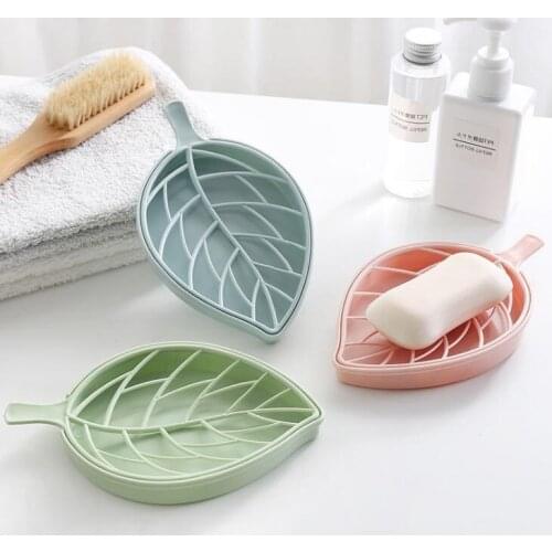 Creative leaf soap dishes for bathroom double layer 3colors plastic soap tray with drain soap holder LX1877